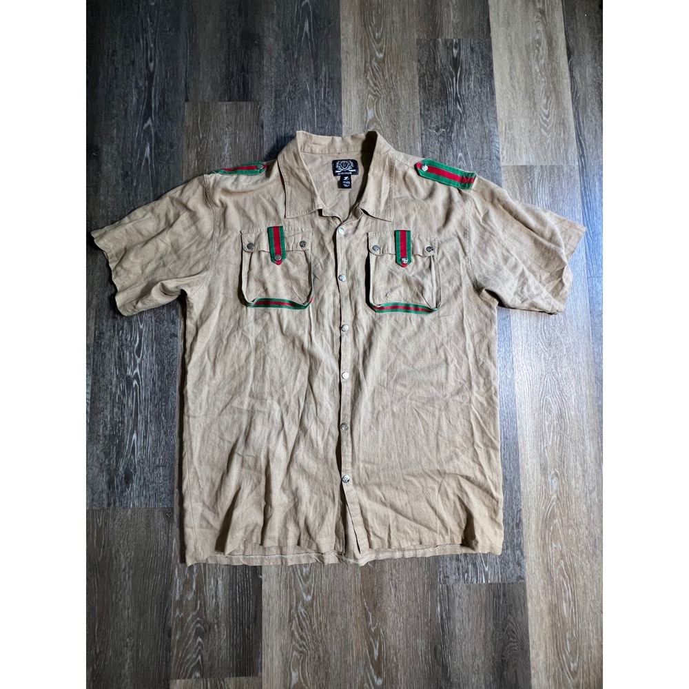Z Brand Safari Shirt Mens‎ 3XL Tan Good Linen Blend Red Green Webbing Utility
